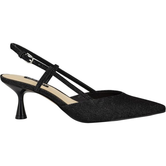 Nine West Women Black Denim Pointed Closed Toe Ankle Buckle Rhonda Pumps - Picture 5 of 6